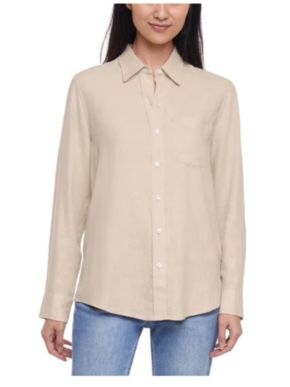 Gap Women's Linen Blend Button Down Khaki Shirt In Large NWT - Picture 2 of 11